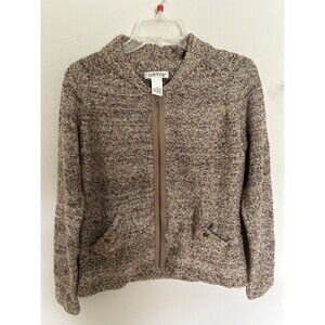 Orvis Women’s Zip Front Textured Cardigan Sweater Size Small Granola Indie Cozy